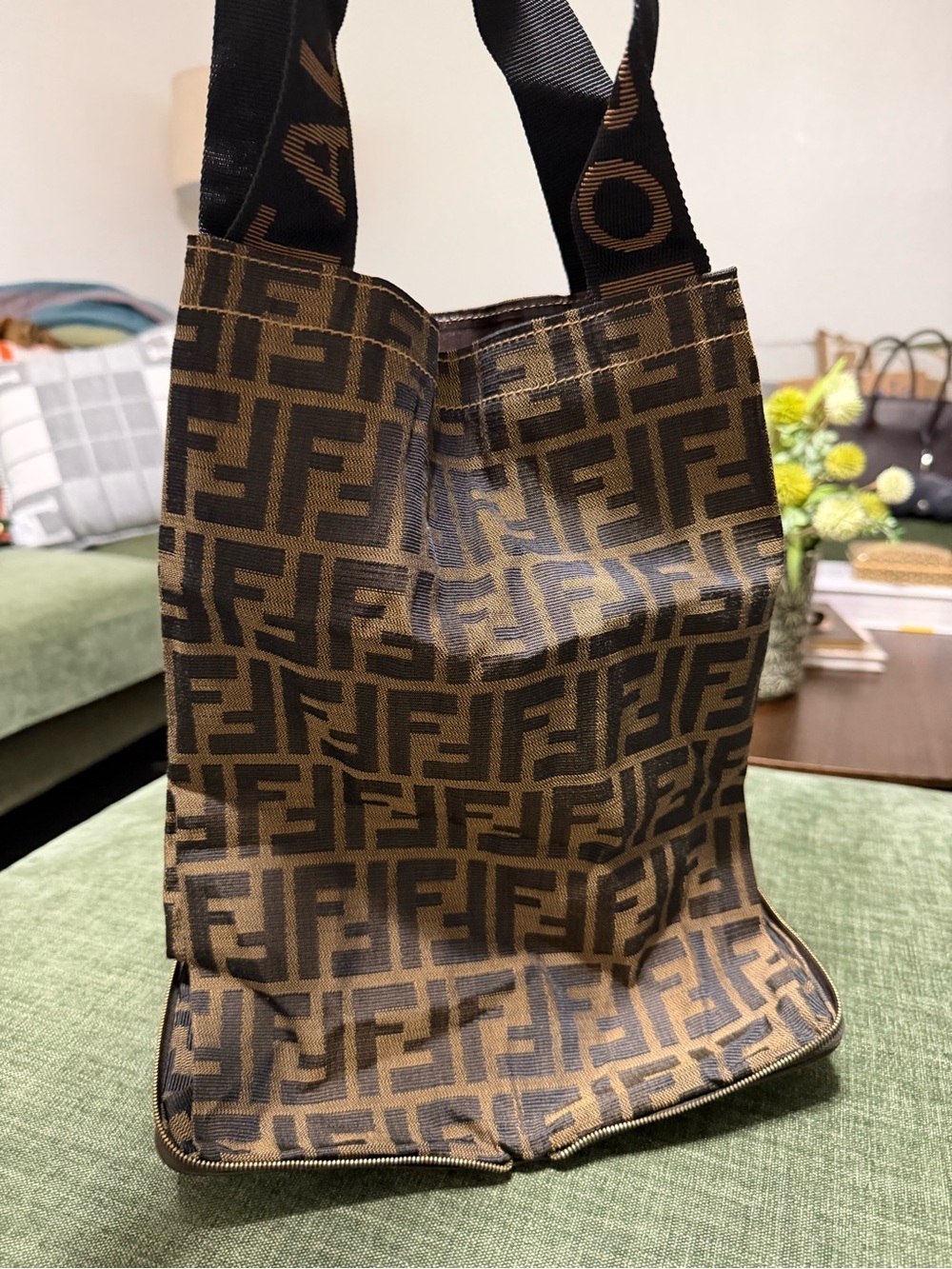Fendi Zucca FOLDABLE Brown & Black FF Logo Canvas Tote